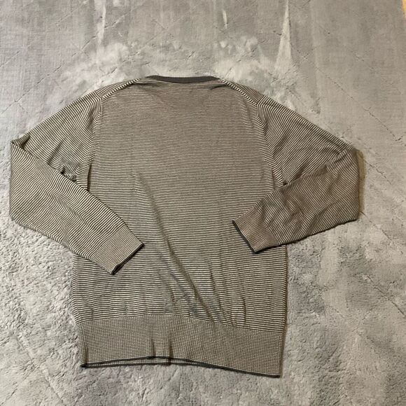 French Connection Mens Striped Knit Long Sleeve Pullover Sweater Gray / Navy Med - Picture 7 of 7